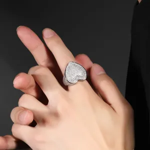 Anillo de Corazón de Lujo con 5 Circonitas para Hombre y Mujer, Chapado en Oro Real de 18k, Joyería Hiphop, Tendencia de Moda - Product Image 4