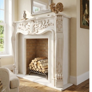 Chimenea blanca antigua de madera maciza como mesa de consola, mesa de pasillo para sala de estar de estilo francés y muebles de hotel - Product Image 2