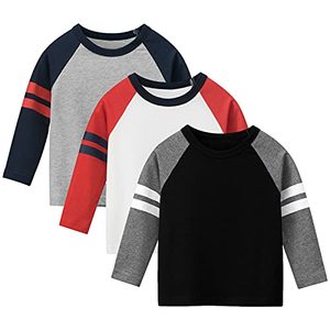 Contrast Stripe Blank Kids Raglan Long Sleeve T-Shirt Crew Neck Loose Custom Print Casual Daily School Outdoor <strong>Children</strong> 100% - Product Image 2