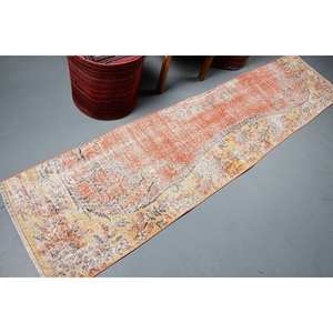 Vintage Turkish Rug Bohemian Orange <b>Yellow</b> Patchwork Design Classic 9x12 Rectangle Style for Entryway <b>Wool</b> Latex 210 X 920cm - Product Image 2