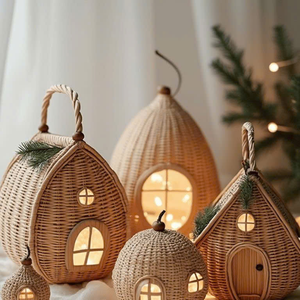 Adorno de campana de Navidad de ratán natural colgante de árbol hecho a mano por artesanos expertos en Vietnam para encanto de decoración festiva - Product Image 6