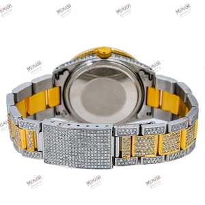 Elegante mejor calidad dos tonos Moissanite diamante reloj de cuarzo lujo oro acento completo diamante ajuste verde números arábigos Dial - Product Image 5