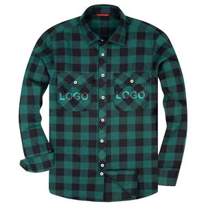 เสื้อเชิ้ตผ้าสักหลาดลายตารางสำหรับผู้ชายแขนยาวสีเขียวอบอุ่นสำหรับฤดูหนาว - Product Image 1