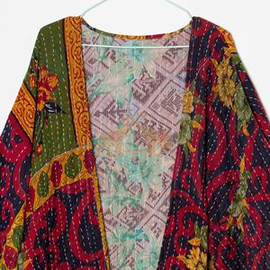 เสื้อคลุมกิโมโนสไตล์วินเทจสำหรับผู้หญิง ลายปักดอกไม้ ผ้าฝ้าย 100% ลายสก็อต เย็บอย่างประณีต เหมาะสำหรับฤดูใบไม้ผลิและฤดูใบไม้ร่วง - Product Image 2