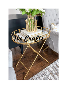 Plateau et support de petit déjeuner en fer et verre de conception attrayante plateau de service de couleur or de taille et de forme personnalisées avec support - Product Image 1