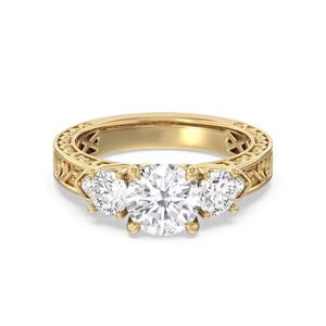 Anillo Decorativo Vintage con un Diamante Redondo de 1 Quilate Cultivado en Laboratorio F-VS1, Engastado en Oro Sólido de 14K, Regalo Romántico para Ella - Product Image 2