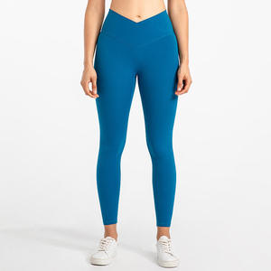 Legging taille mi-haute pour femmes, logo personnalisé, pantalon de yoga, d'entraînement sportif avec poches, couleur unie - Product Image 1