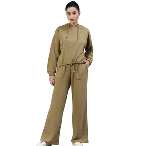 Survêtement de jogging 100% coton de haute qualité pour femmes hiver deux pièces ensemble couleur unie poids lourd surdimensionné Service OEM - Product Image 4