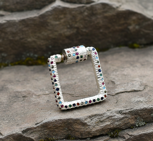 Square Gold Plated Carabiner Lock Pendant & <b>Charm</b> 925 Sterling <b>Silver</b> with Multi-Color CZ Nickel-Free Lead-Free - Product Image 5