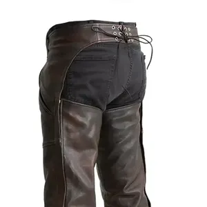 Pantalones de Motocicleta de Cuero Marrón para Hombre - Product Image 3