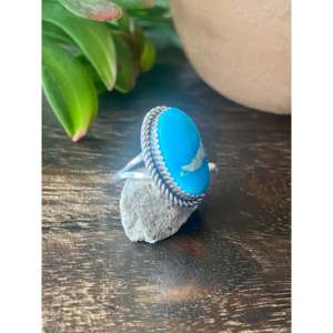 Bague en argent sterling turquoise South Hill taille 8.25 - Bijou géométrique bohème - Product Image 2