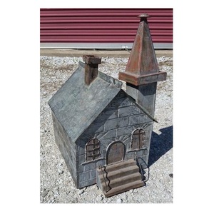 Casa de pájaros de metal hecha a mano con acabado natural para colocar al aire libre en todas las estaciones - Product Image 1