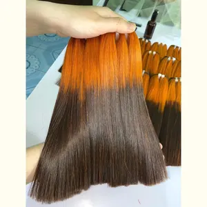 Natuurlijke Oranje Kleur Bot Recht Met Sluiting Frontale Peruaanse Haar Remy. Mensenhaar, Vietnamees Rauw Haar, Kbl Haar