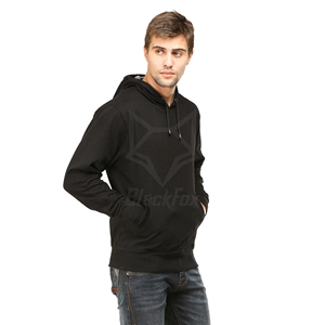 BlackFox Men's Black Hooded <b>Sweatshirt</b> Regular Fit Cotton French Terry Pullover Casual Autumn Streetwear with Front Pocket - Product Image 5