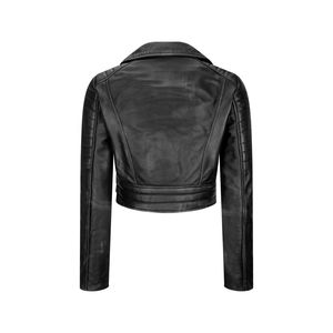 Nouvelle veste en cuir de moto zippée pour femmes d'automne et d'hiver avec veste en cuir véritable noir - Product Image 4
