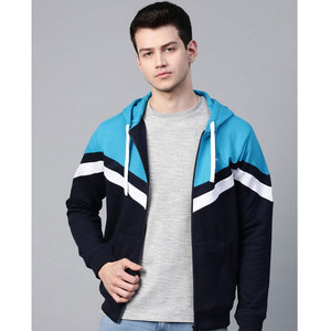 Sudadera con capucha oversize negra lisa de algodón 100% con cremallera completa de tres tonos para hombre al por mayor OEM - Product Image 3