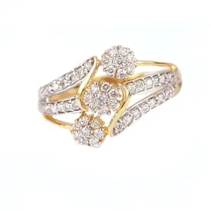 14K Gold Luxe Sieraden Pave Diamond Kooi Bloemen Gift Ontwerp Ring Solid Geel Goud Natuurlijke Diamant Fijne Sieraden Fabrikant
