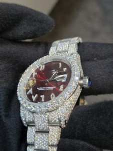 Reloj de Diamantes Moissanite VVS en Oferta, Totalmente Automático, 41 mm, Tono Blanco Rosado, Espinas, Cristal de Lujo, Mecánico, Perla Negra - Product Image 2