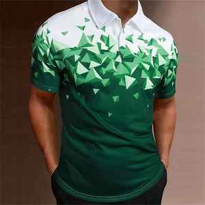 Polo décontracté d'été à séchage rapide pour hommes Chemise de sport de golf dégradée imprimée en 3D avec motif solide T-shirt à manches courtes - Product Image 1