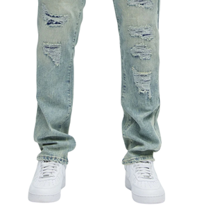 <b>Men's</b> High Quality Light Blue Distressed Denim Straight-leg <b>Jeans</b> Breathable Quick Dry Mid Ripped Casual Enzyme Washed 100% - Product Image 5