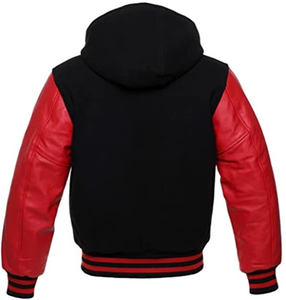 แจ็กเก็ตเลตเตอร์แมนมีฮู้ดสำหรับผู้ชายแขนผ้าแคนวาสดีไซน์เบสบอลวิทยาลัยแบบเลือกได้ - Product Image 5