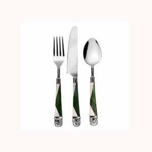 Meilleure vente Ensemble de couverts faits à la main en acier inoxydable plaqué argent avec émail blanc vert Ensemble de couverts au design couteau fourchette cuillère - Product Image 1