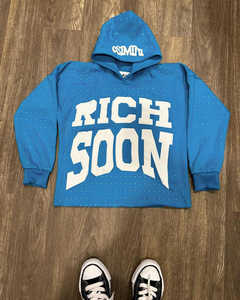 Haute Qualité Personnalisé Strass Hoodies Broderie Applique Essentiel Brut Ourlet Crop Hoodies 400GSM 100% Coton Terry À Capuche - Product Image 1