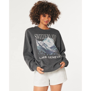 Sudadera holgada con estampado Dtf para mujer, ropa de calle de algodón 100%, sudadera personalizada para mujer, Sudadera con cuello simulado - Product Image 1