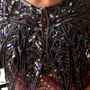 Ecológico elegante con cuentas de lentejuelas burlesque capa vestido hermosa silueta recta cuello en V sujeta festivo Club Cachemira - Product Image 1