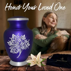 Purple Rose Urn-Urna de cremación grande para cenizas humanas con bolsa premium-Urna púrpura hecha a mano para cenizas de adultos-Honor Your - Product Image 6