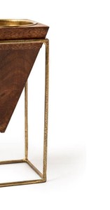 Brûleur à Bakhoor en bois moderne avec support en métal doré, design géométrique inversé, porte-encens Oud, ornement nordique Mabkhara - Product Image 3