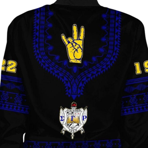 Veste bomber en satin Sigma Gamma Rho SGRho bleu or grec 1922 brodée, mode féminine de sororité - Product Image 4