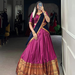 Date Vichitra Soie Dupatta Cousu Toile Flair Lehenga Non Cousu Blouse Femmes Zari Tissage Lehenga Choli Vêtements De Mariage - Product Image 1