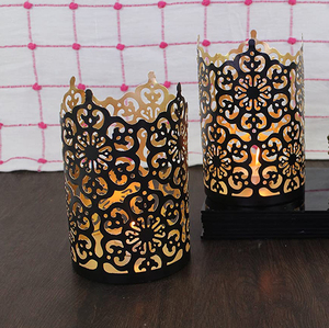 Portavelas votivo de Metal con diseño de corte láser para Pascua, Navidad, decoración de mesa, vela redonda dorada votiva - Product Image 2