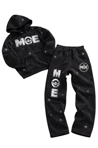 Conjunto de Sudadera con Capucha y Pantalones Deportivos con Estampado de Diamantes de Imitación Personalizados al por Mayor, Estilo Casual Urbano, Chándales, EE. UU. - Product Image 6