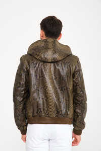 Chaqueta de cuero de estilo lujoso a la mejor moda para hombre, hecha a medida, piel de serpiente pitón en relieve, piel de vaca, suministro de ODM para invierno - Product Image 4