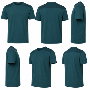 Camiseta de Cuello Redondo de Algodón Color Verde Azulado Intenso para Hombre, Proveedor de Ropa Casual de Verano de Manga Corta Premium al por Mayor - Product Image 6