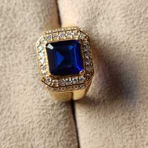 Grossista <span class=keywords><strong>14k</strong></span> oro massiccio fatto a mano da uomo anello con zaffiro blu anello in oro genuino anelli di fidanzamento venditore indiano pietra preziosa. - Product Image 2