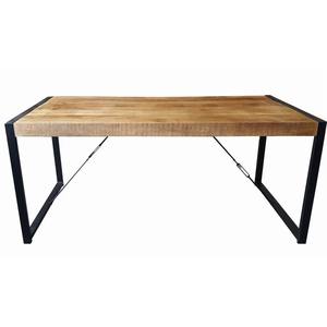 Ensemble de table à manger moderne en bois de manguier avec cadre en fer, formes personnalisables, durable et imperméable pour salles à manger de 5 personnes, ateliers - Product Image 1