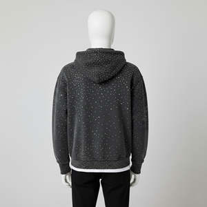 Sur mesure, sweat-shirt unisexe en coton 100% de haute qualité, lavage à l'acide, strass extra large, style streetwear estival, fermeture éclair super carrée - Product Image 3