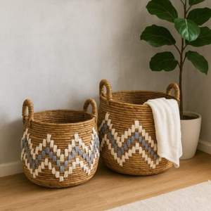 Meilleur panier tissé écologique pour le linge ou le rangement des vêtements Organisateur naturel avec poignées pour chambre ou salon - Product Image 2