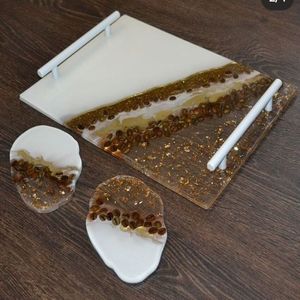 Plato de servir de resina hecho a mano, acabado elegante contemporáneo, elegante Hogar, fiestas interiores, celebraciones festivas, 100 Uds. - Product Image 3