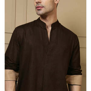 Deebaco <b>Men's</b> Solid Brown Cotton Co-Ord Set Full Sleeve Mandarin Collar Casual Kurta With Pajama Summer Daily Wear 2 Piece Set - Product Image 2