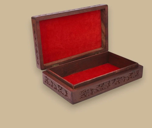 Direct India Vintage Style Rectangle <b>Wooden</b> Storage Boxes Durable Quality Carved Design Customized Brown Velvet Lining Buckle - Product Image 1