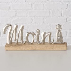 <b>Lettering</b> Moin with Lighthouse N714 Stand Brown 28 X 12 cm Wood with Lighthouse Silver Colours Metal Maritime Decoration Purpose - Product Image 3