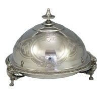 Plat de service professionnel de style arabe en métal argenté avec couvercle et pied design, magnifique et étonnant chauffe-plat
