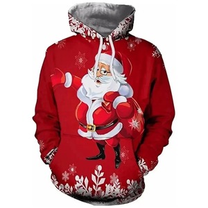 Sudadera con Capucha de Felpa 100% Algodón Personalizable con Estampado 3D de Papá Noel, Sudadera con Bolsillo para Hombre, Transpirable, Ecológica - Product Image 6