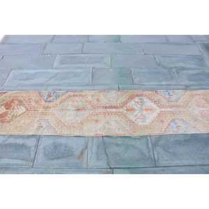 Vintage Turkish Rug, Runner 1.7x9.3 ft (51x283 cm) Rug, <b>Brown</b> Floral <b>Wool</b> Rug - Product Image 4
