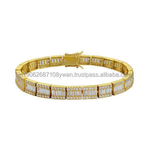 Wholesale Gorgeous Fancy Unisex 925 Sterling Silver Gold Plating Round <b>Baguette</b> Shape Lab Grown Diamond <b>Bracelet</b> - Product Image 1