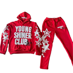 OEM Vintage Acid Washed Cotton Thick Zip up Applique <b>Embroidery</b> Patch Flared Full Tracksuits Mens Hoodies Sweatshirt <b>Sets</b> - Product Image 1